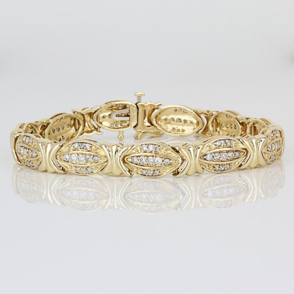 14K Yellow Gold 2 Carat Diamond X&O Tennis Bracelet